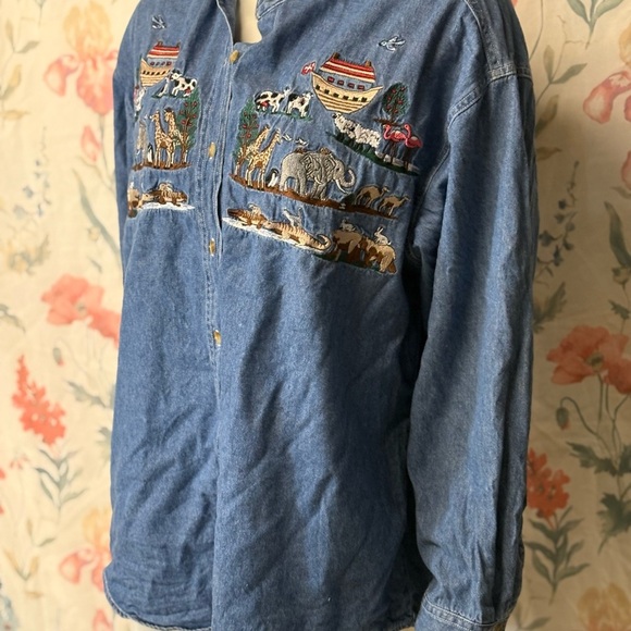 Vintage Embroidered Denim Button Down Shirt - Picture 2 of 9